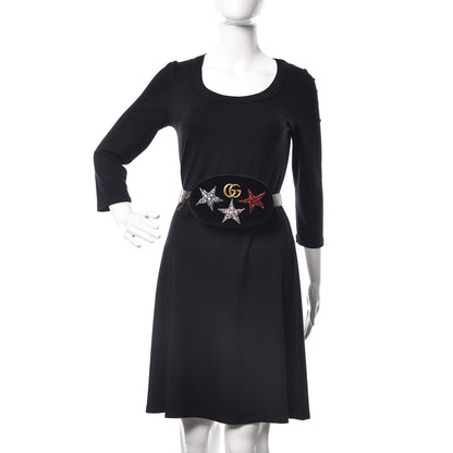 Gucci Velvet Matelasse Crystal Star GG Marmont Belt Bag 95 38 Black 2 of 11