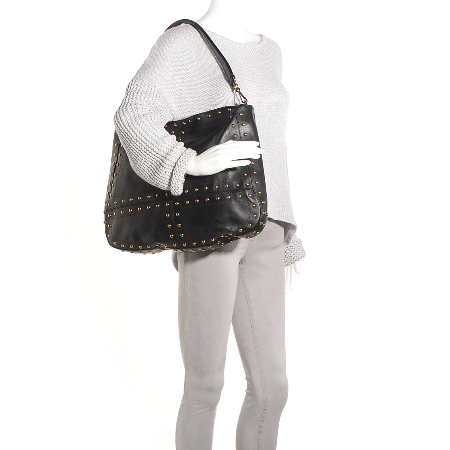 Leather Studded Medium Sampson Hobo Black