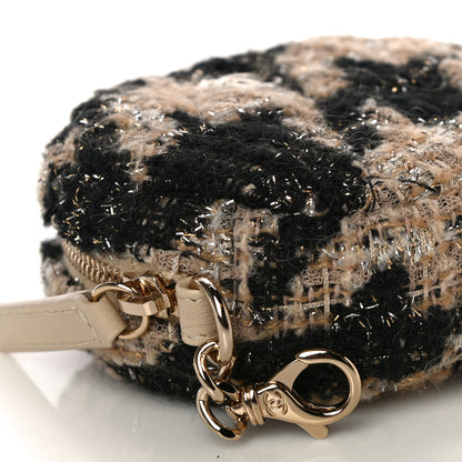 Chanel Tweed Shearling Quilted Coin Purse Beige Black 7 of 9