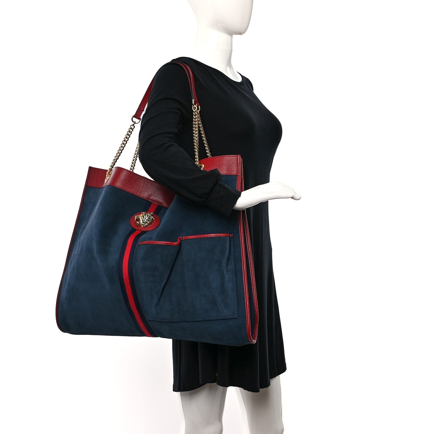 Suede Calfskin Maxi Rajah Chain Tote New Blue Romantic Cherry