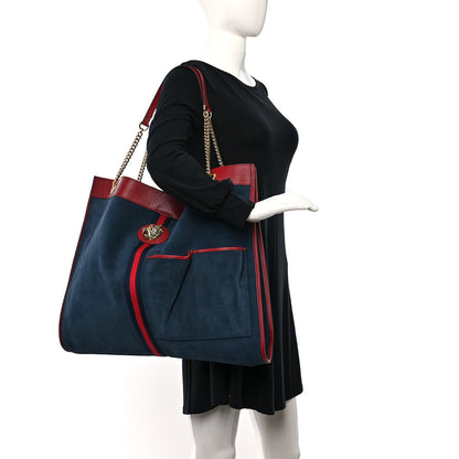 Gucci Suede Calfskin Maxi Rajah Chain Tote New Blue Romantic Cherry 2 of 11