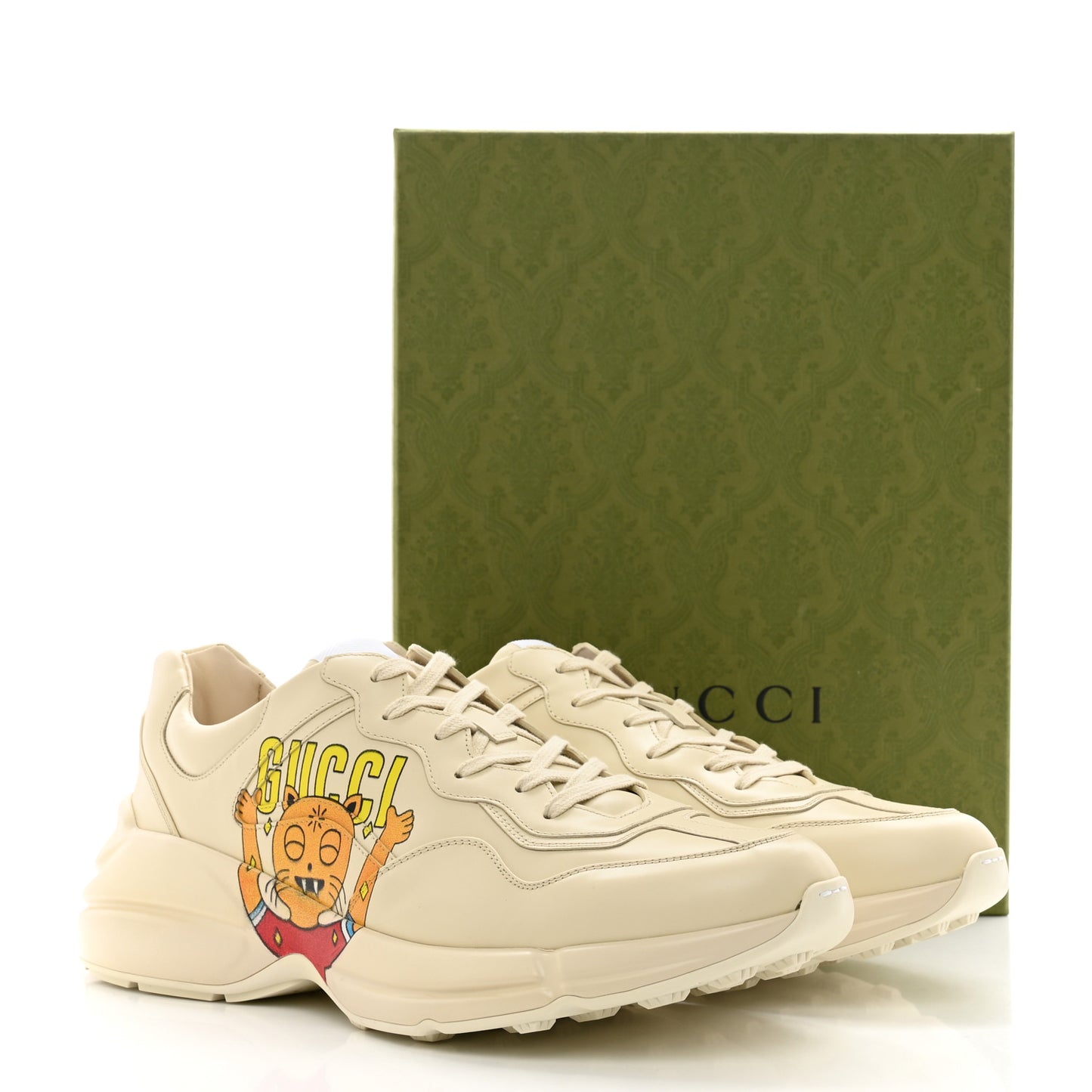 Apollo Calfskin Cat Print Mens Rhyton Sneakers 13 Ivoire