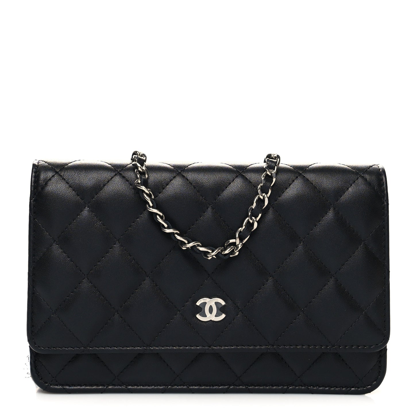 Lambskin Quilted Wallet On Chain WOC Black