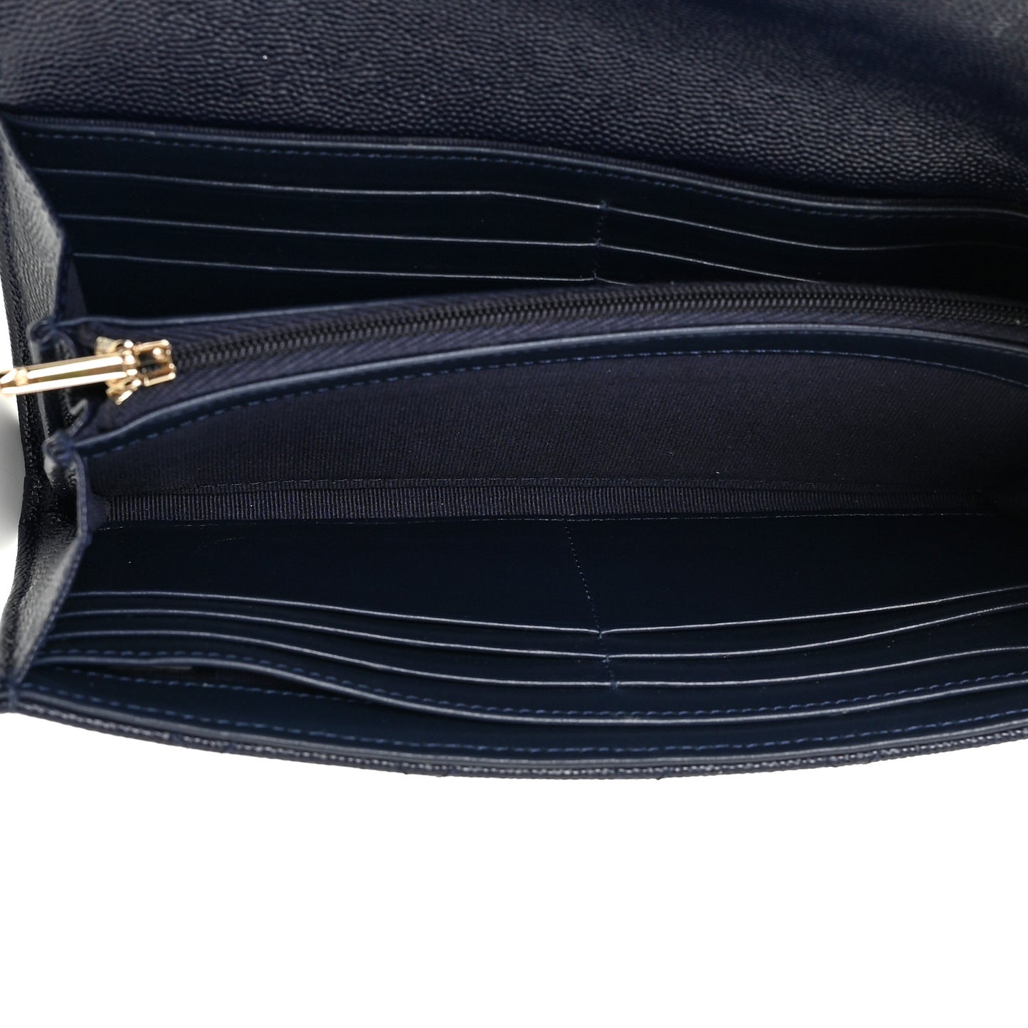Caviar Quilted Large Gusset Flap Wallet Navy