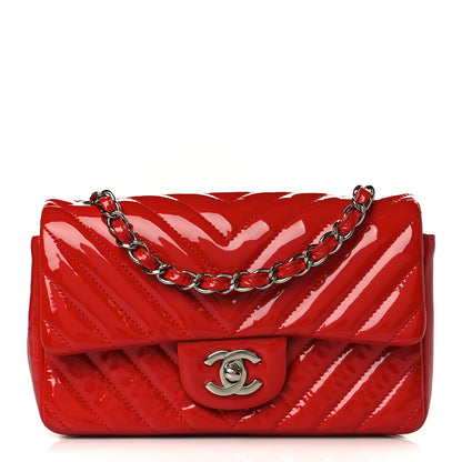 Chanel Patent Calfskin Chevron Quilted Mini Rectangular Flap Red 1 of 9