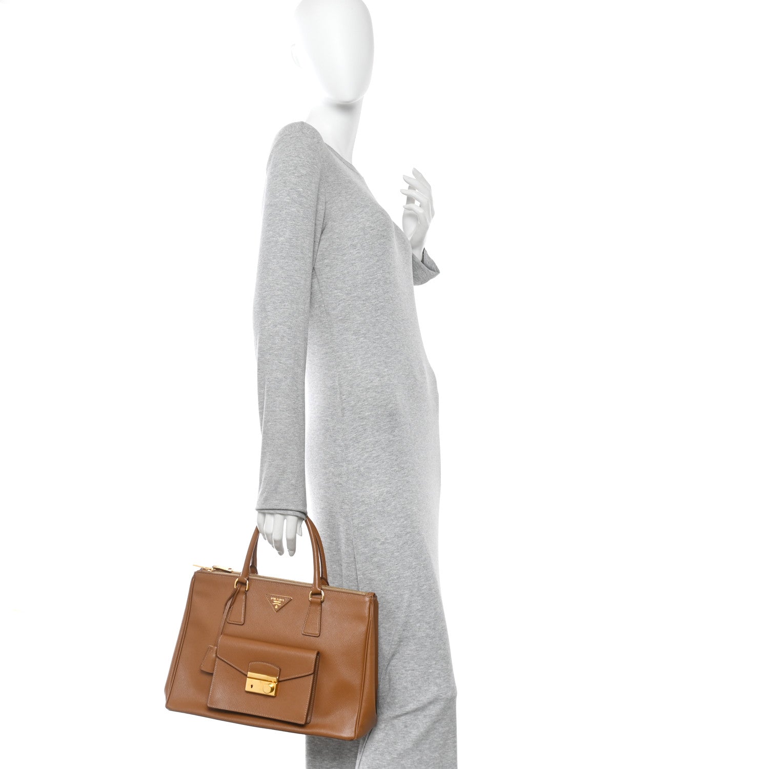 Prada Saffiano Lux Galleria Front Pocket Tote Caramel 2 of 11
