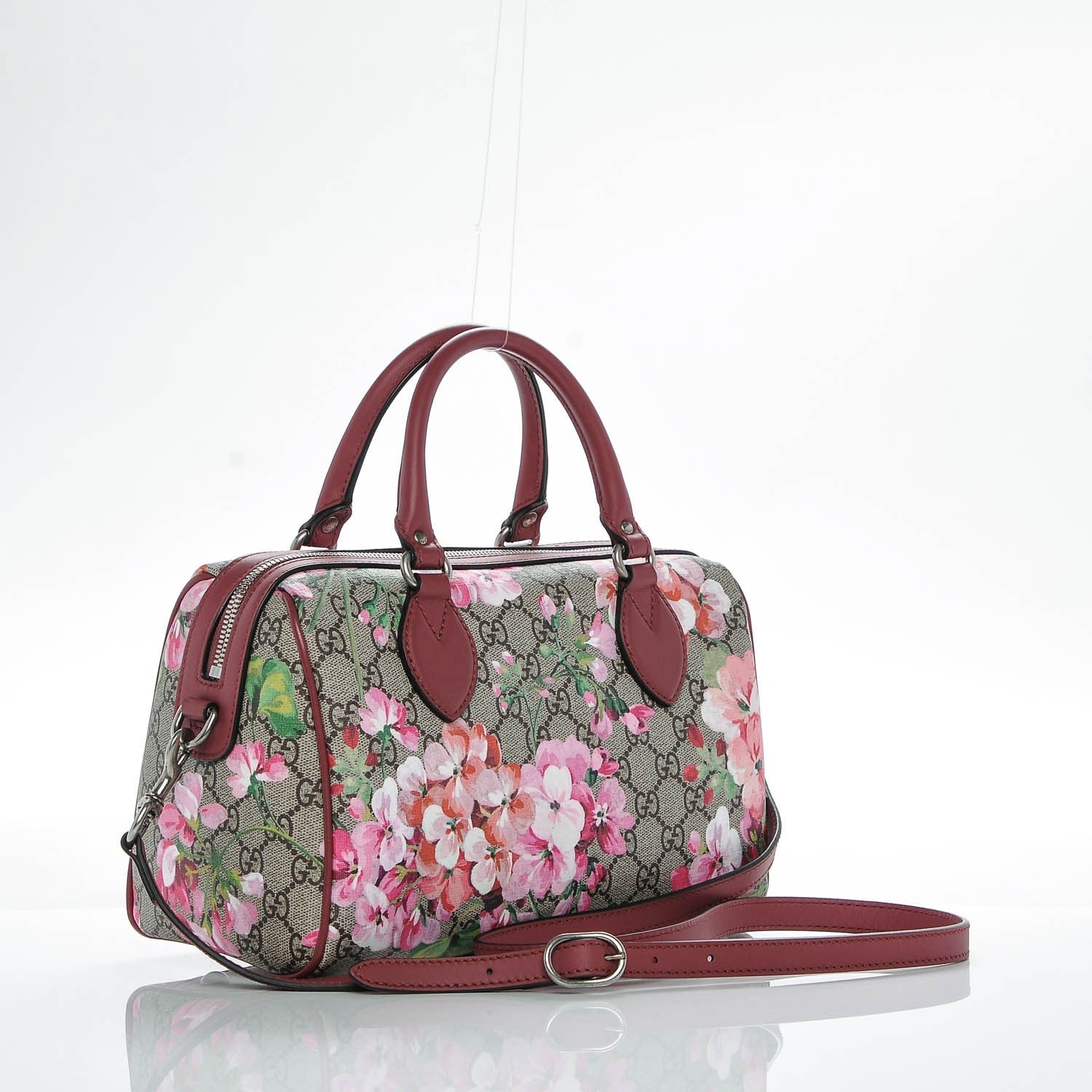 Gucci GG Supreme Monogram Blooms Small Boston Beige Multicolor Dry Rose 3 of 6