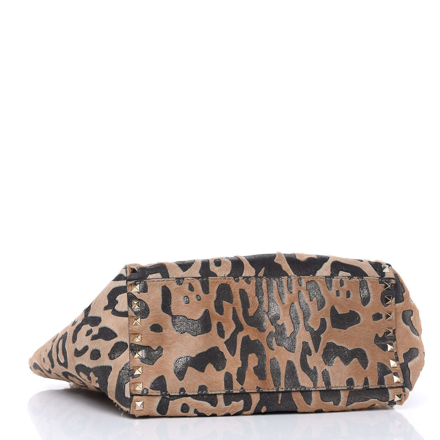Calf Hair Leopard Print Rockstud Double Handle Tote