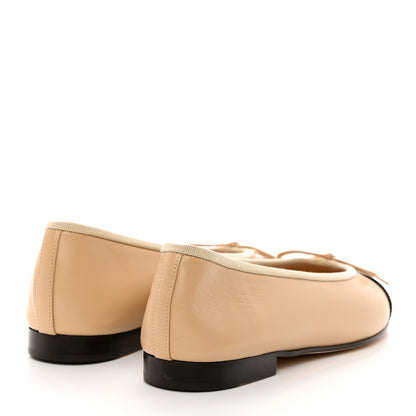 Chanel Lambskin Cap Toe CC Ballerina Flats 38.5 Beige Black 4 of 10