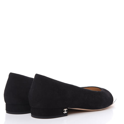 Chanel Kid Suede Metallic Lambskin Cap Toe Ballerina Flats 38.5 Silver Black 4 of 9