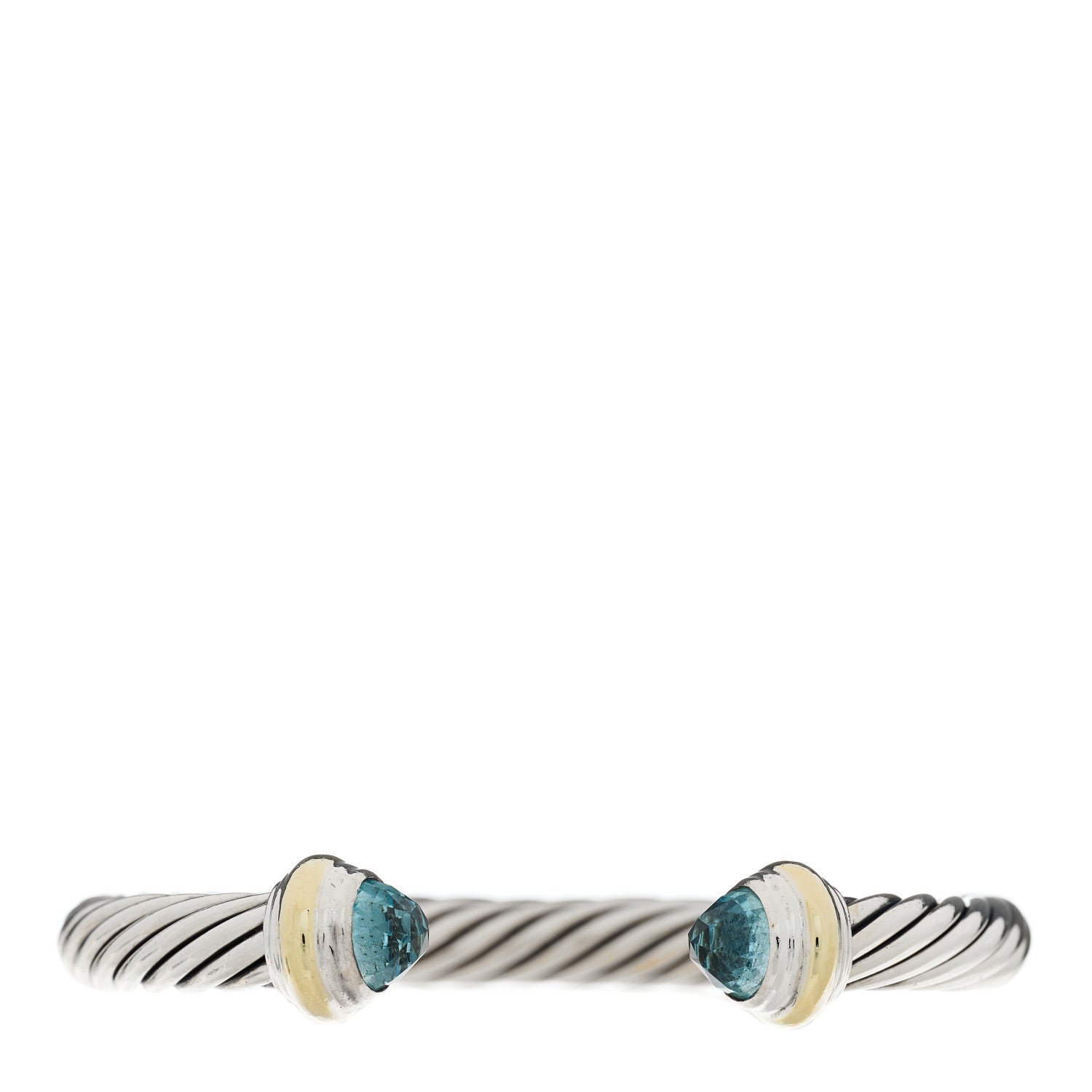 David Yurman Sterling Silver 14K Yellow Gold Blue Topaz 7mm Cable Classics Bracelet 1 of 4