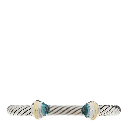 David Yurman Sterling Silver 14K Yellow Gold Blue Topaz 7mm Cable Classics Bracelet 1 of 4