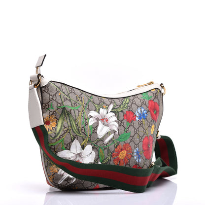 Gucci GG Supreme Monogram Flora Web Small Ophidia Half Moon Hobo White 3 of 9