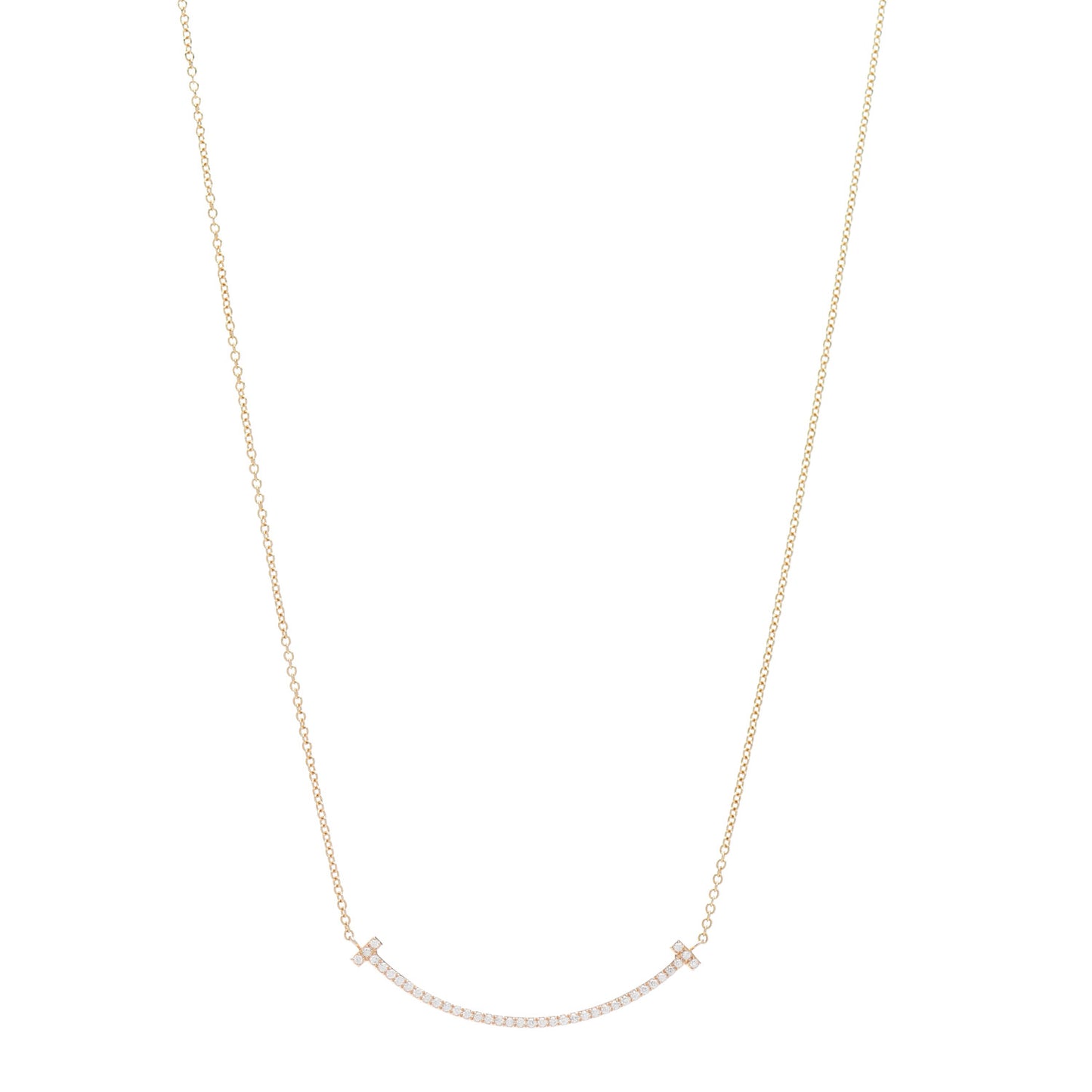 18K Rose Gold Diamond Small T Smile Pendant Necklace