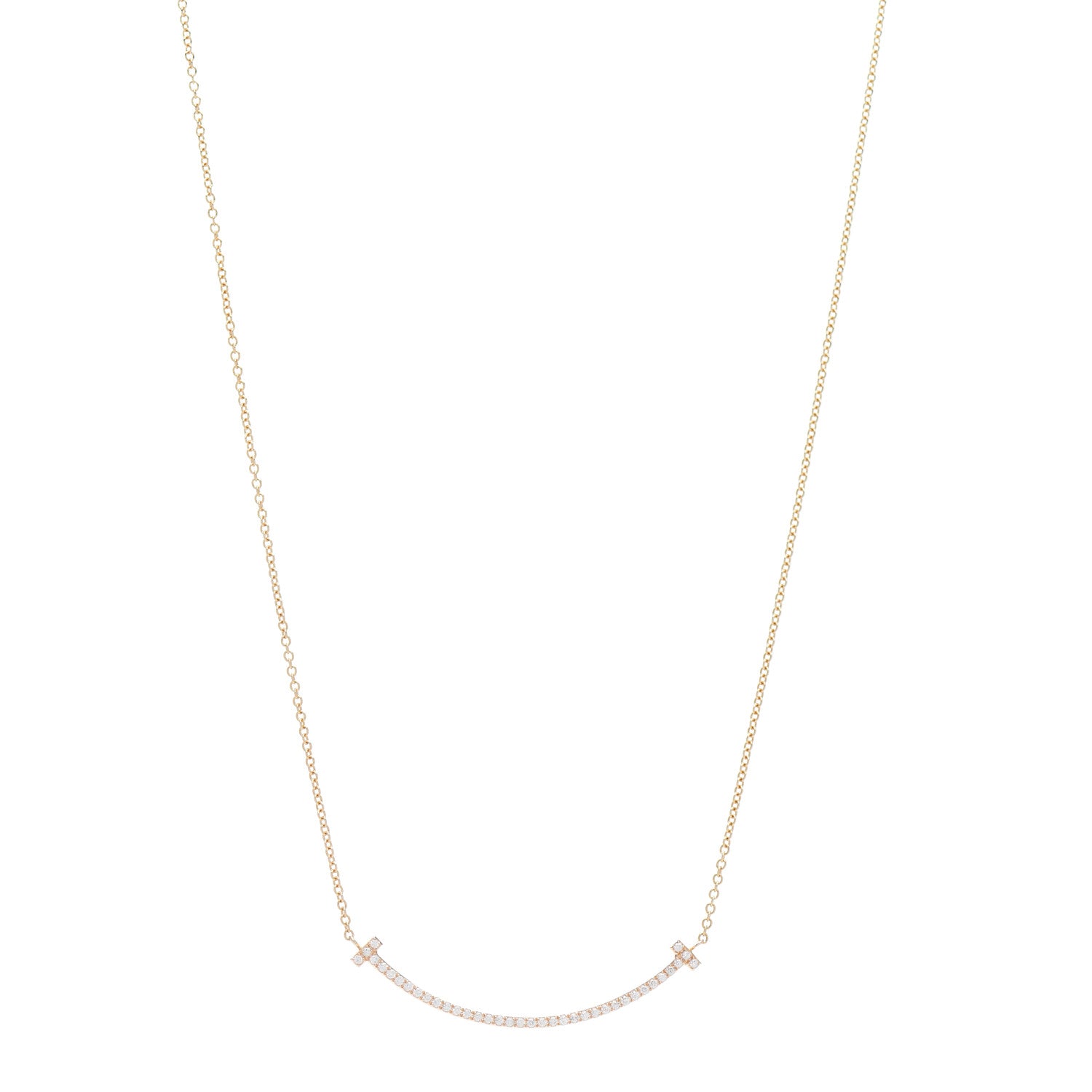 Tiffany 18K Rose Gold Diamond Small T Smile Pendant Necklace 1 of 5