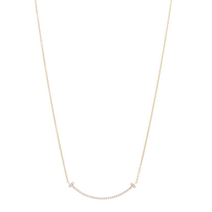 Tiffany 18K Rose Gold Diamond Small T Smile Pendant Necklace 1 of 5