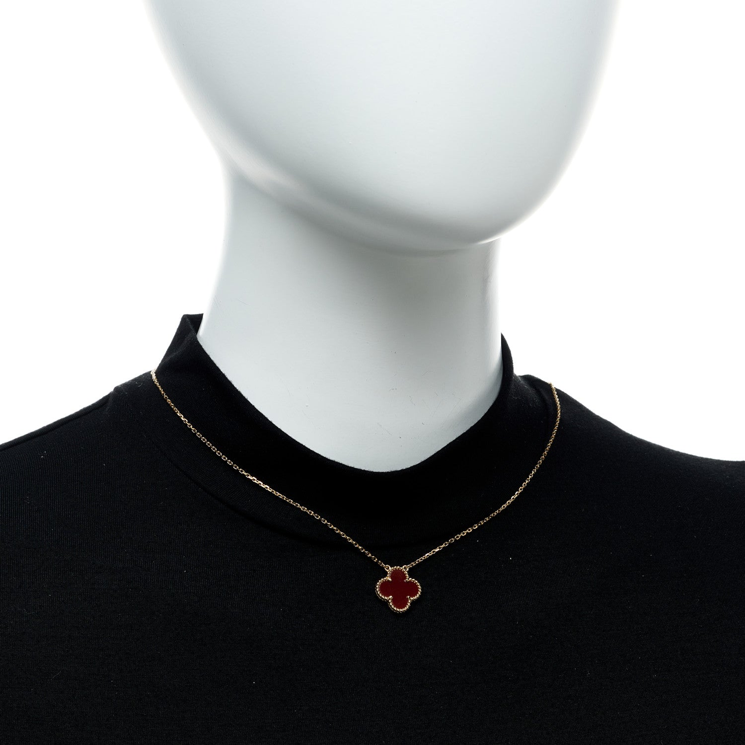 Van Cleef & Arpels 18K Yellow Gold Carnelian Vintage Alhambra Pendant Necklace 2 of 6