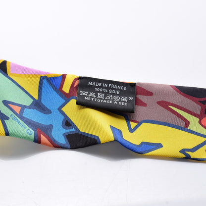 Hermes Silk Graff Graffiti Twilly Black Jaune Vert 4 of 5