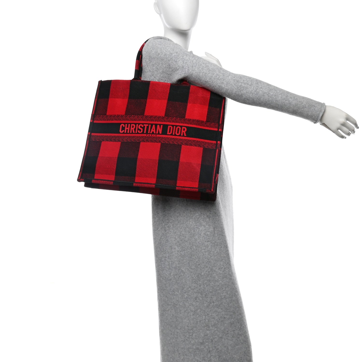 Christian Dior Canvas Embroidered Checkered Book Tote Black Red 2 of 13