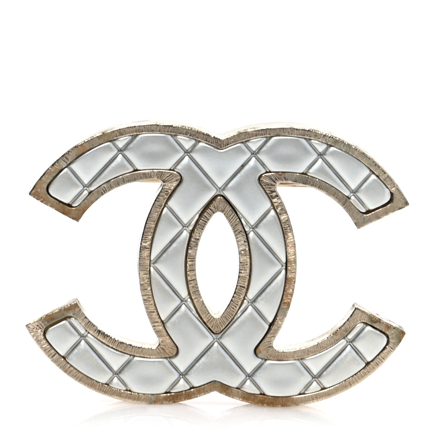 Metal Quilted CC Brooch Silver Gold