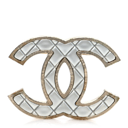 Chanel Metal Quilted CC Brooch Silver Gold 1 of 8
