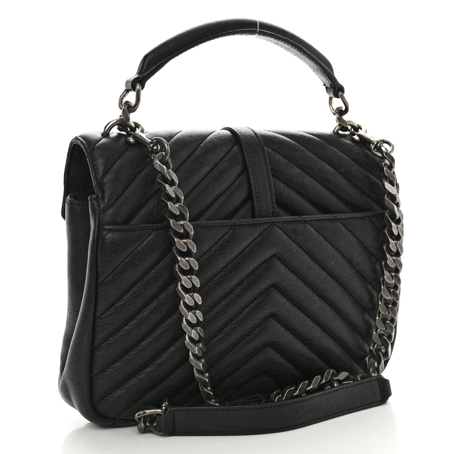 Saint Laurent Sheepskin Matelasse Chevron Monogram Medium College Bag Black 3 of 13
