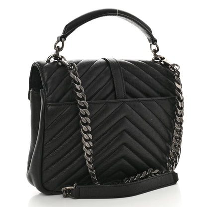 Saint Laurent Sheepskin Matelasse Chevron Monogram Medium College Bag Black 3 of 13