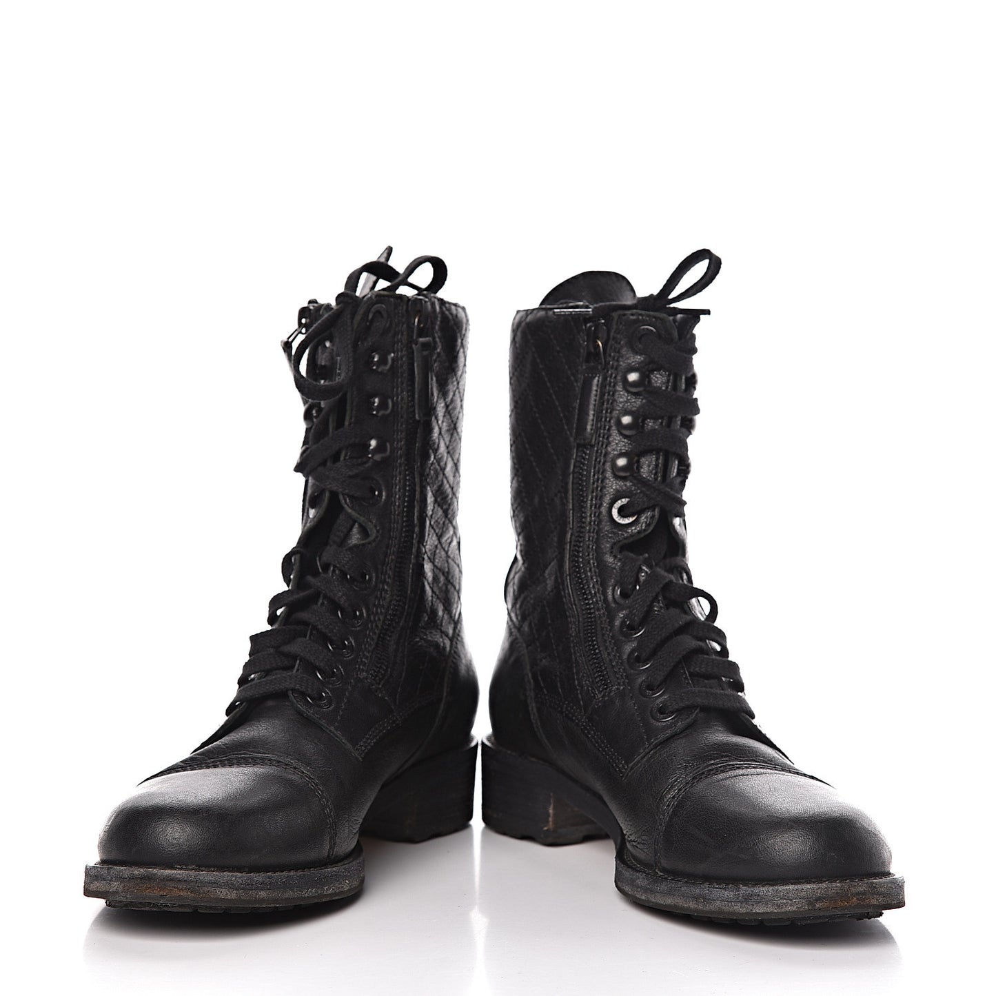 Sheepskin Quilted CC Tall Lace Up Combat Boots 40 Black