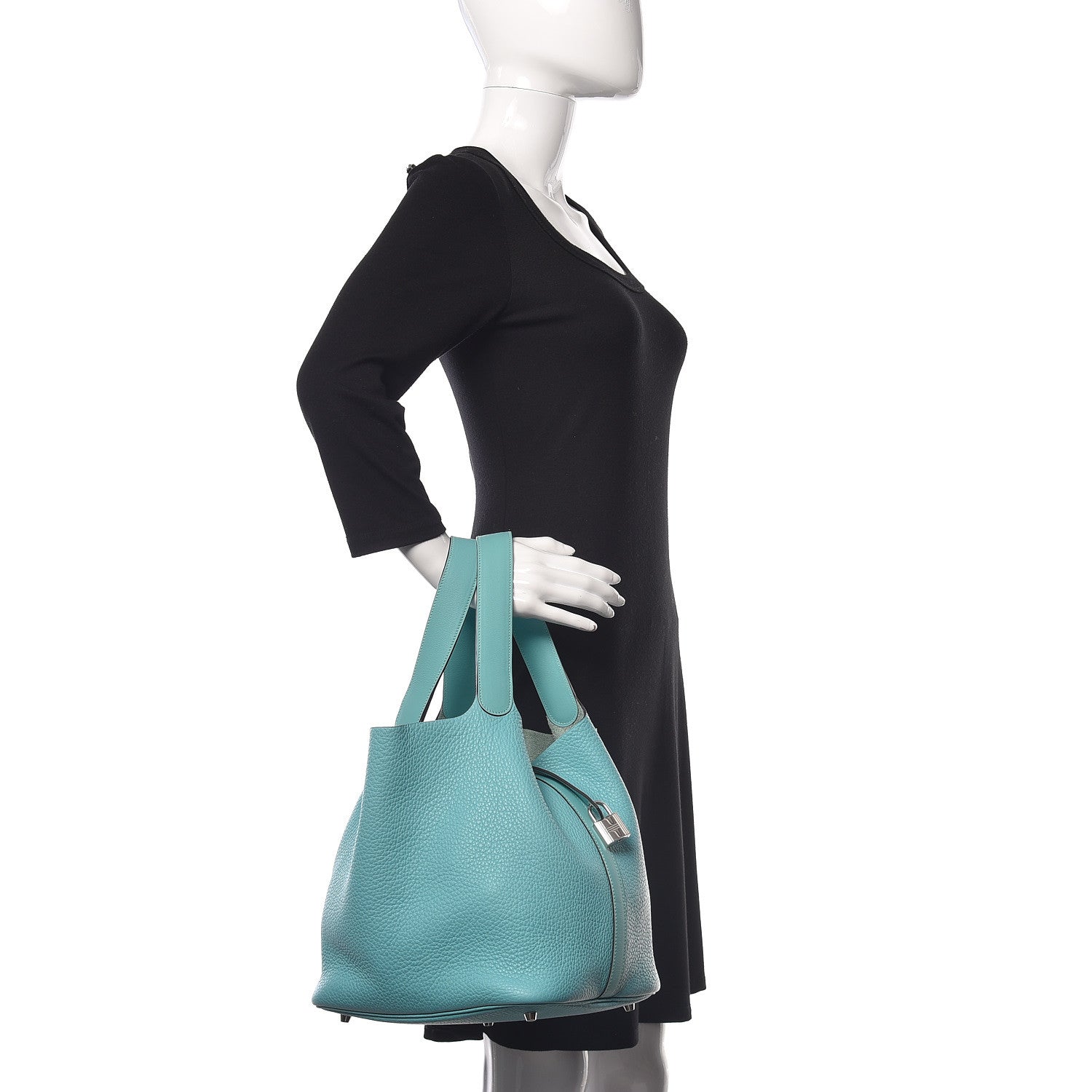 Hermes Taurillon Clemence Picotin 26 GM Bleu Atoll 2 of 7