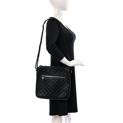Gucci Guccissima Signature Medium Flat Messenger Bag Black 2 of 9