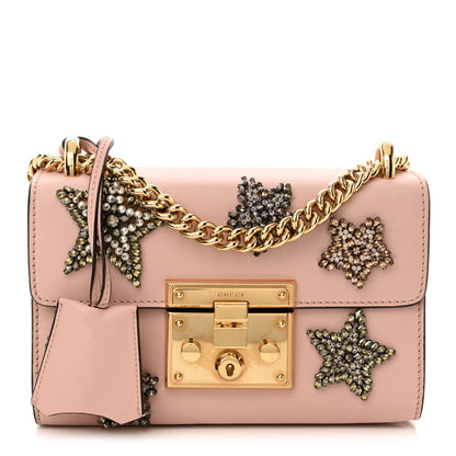 Gucci Calfskin Crystal Star Embroidered Small Padlock Shoulder Bag Perfect Pink Multicolor 1 of 14