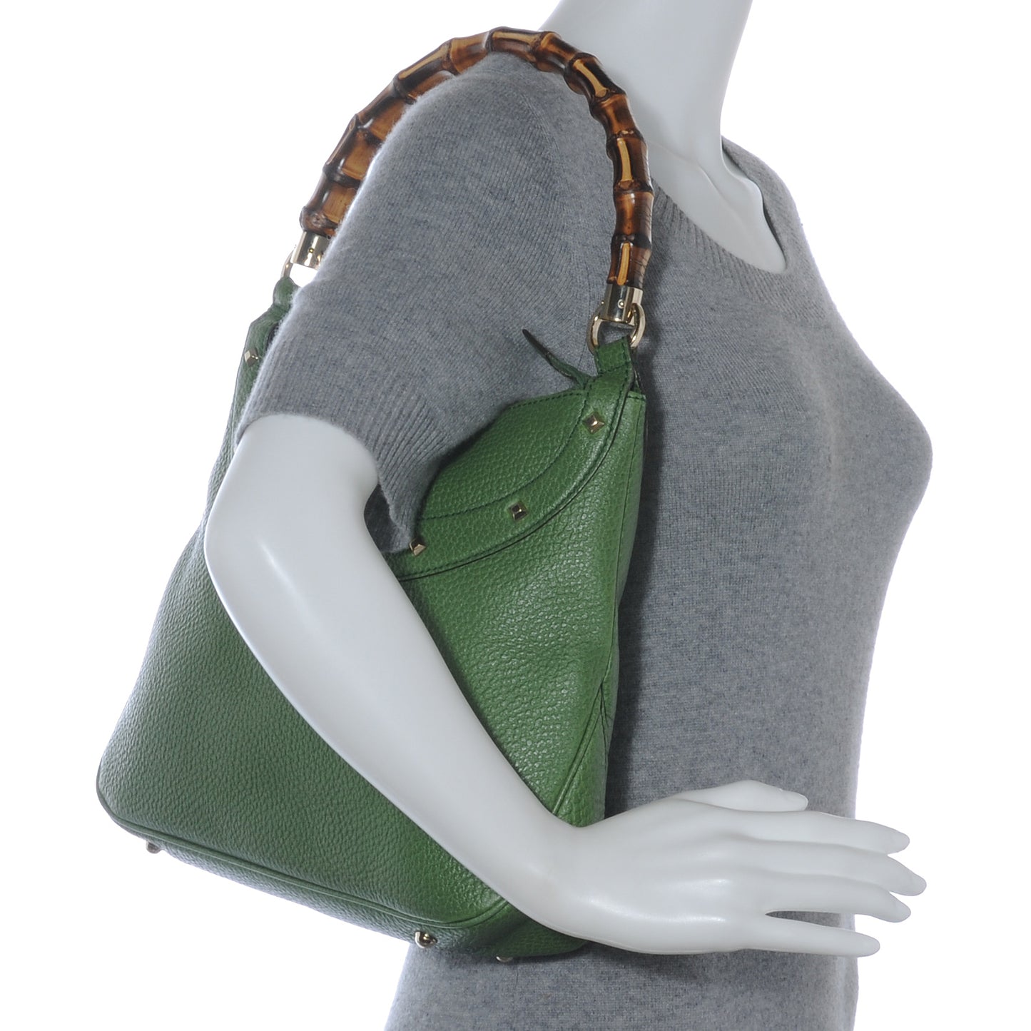 Leather Anita Bamboo Top Handle Bag Green