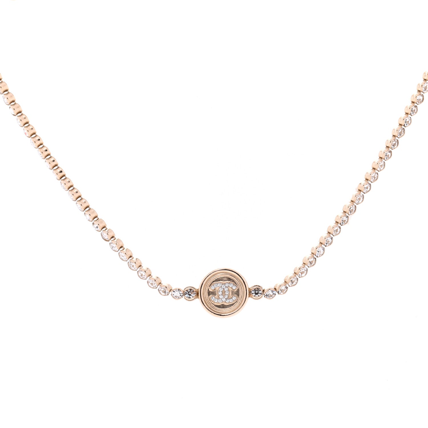 Chanel Crystal CC Chain Short Necklace Gold 3 of 6