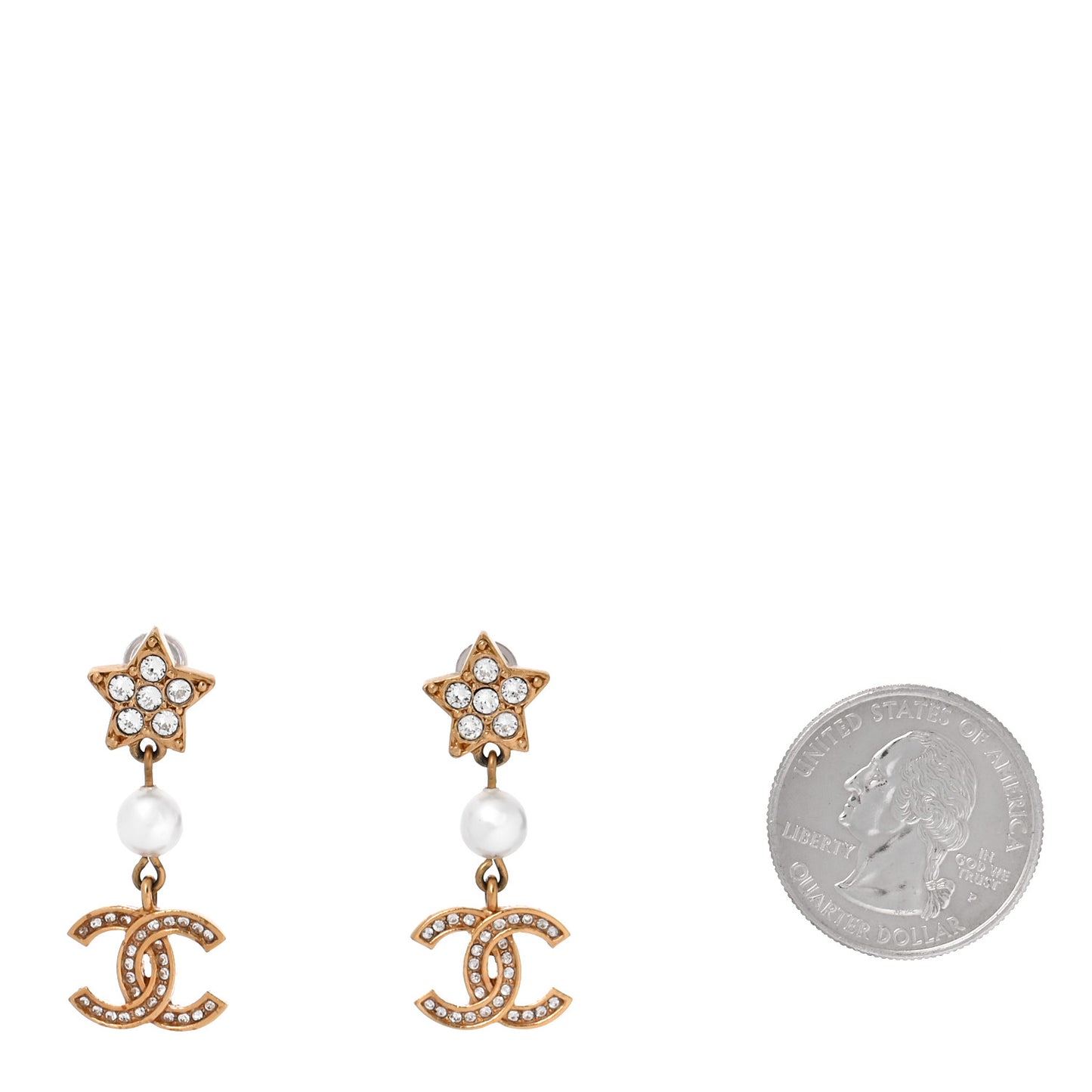Crystal Pearl CC Star Drop Earrings Gold