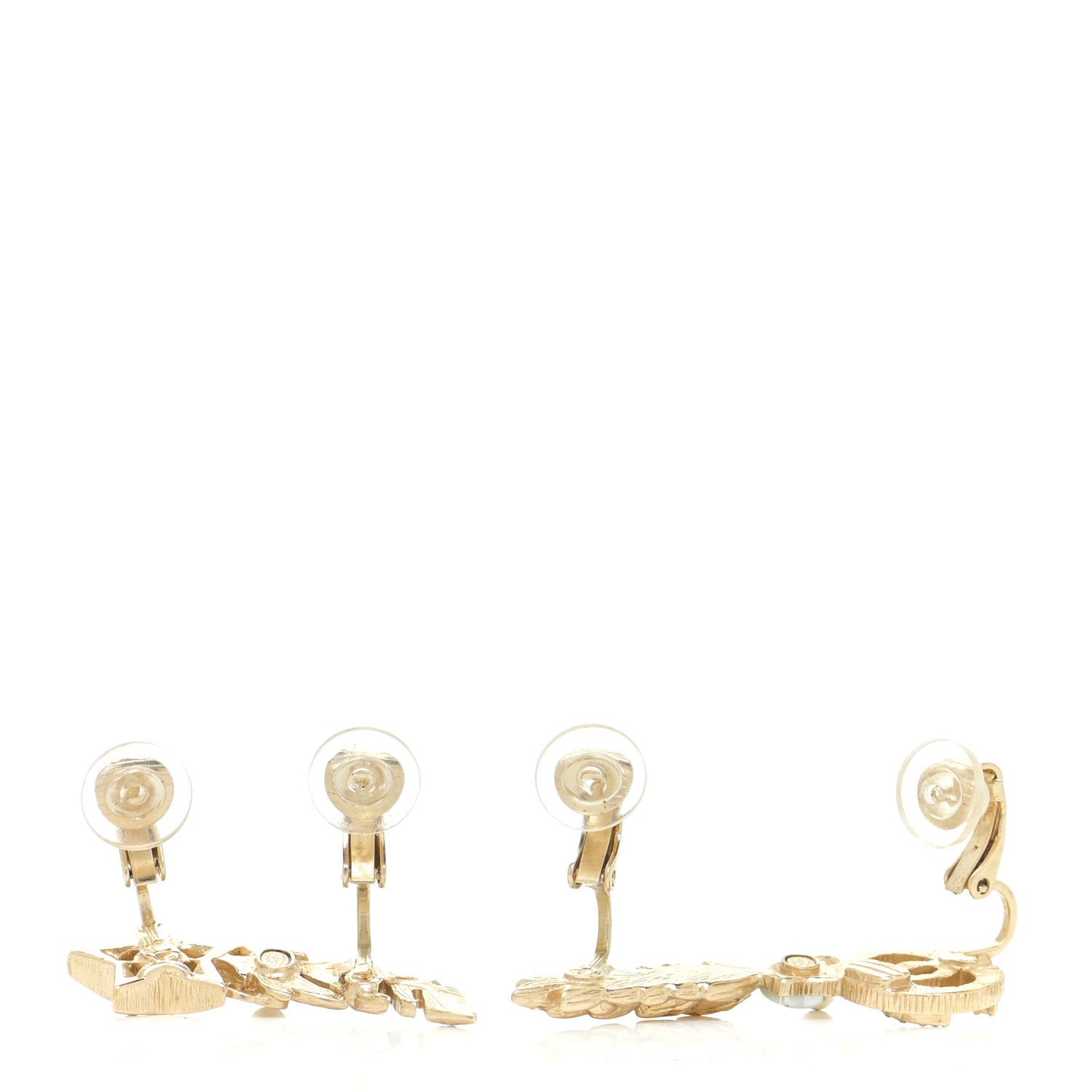 Resin Crystal Pearl Feather Star CC Clip On Earrings Gold