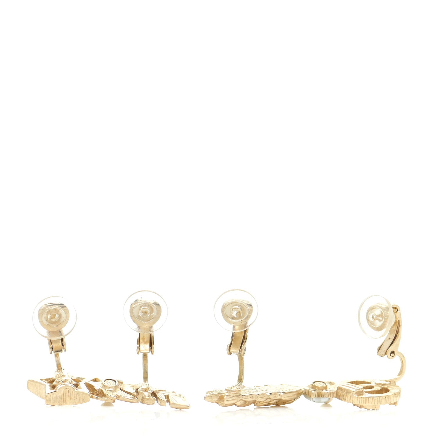 Chanel Resin Crystal Pearl Feather Star CC Clip On Earrings Gold 3 of 5