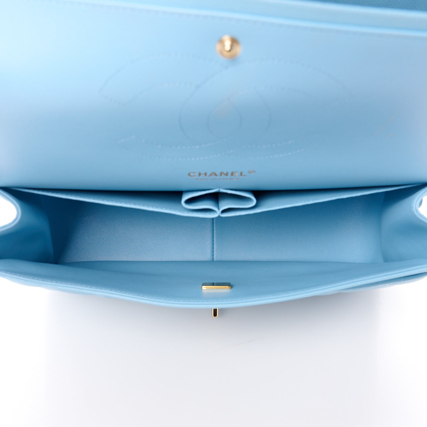 Caviar Quilted Jumbo Double Flap Light Blue