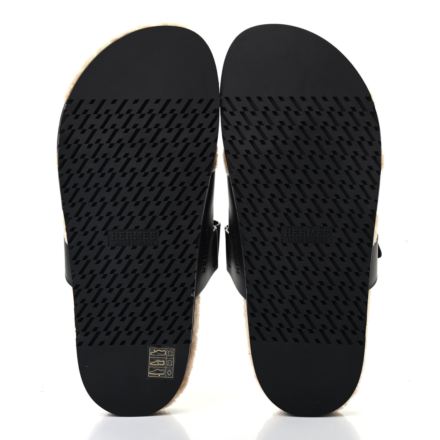 Hermes Veau Indios Woolskin Mens Chypre Sandals 42 Black Ecru 5 of 8