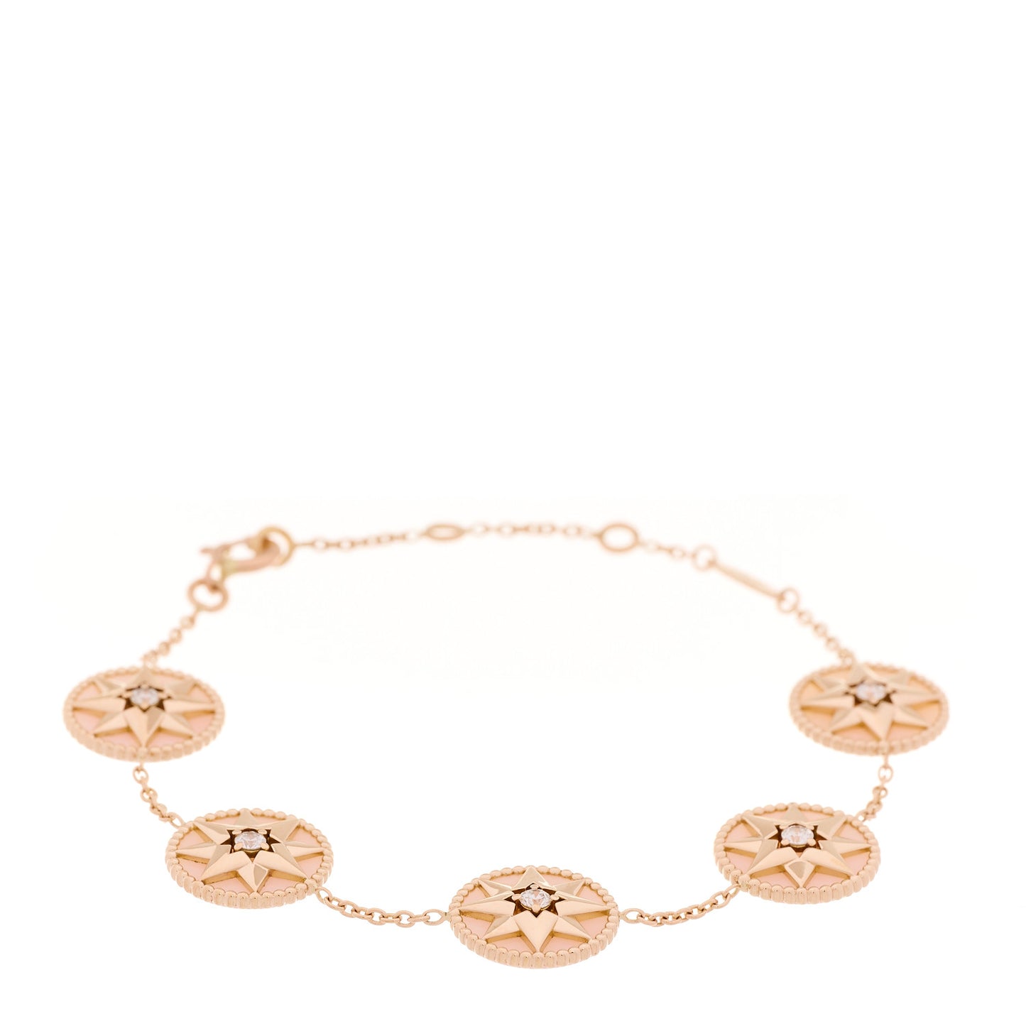 18K Rose Gold Diamond Pink Opal Rose Des Vents 5 Charm Bracelet