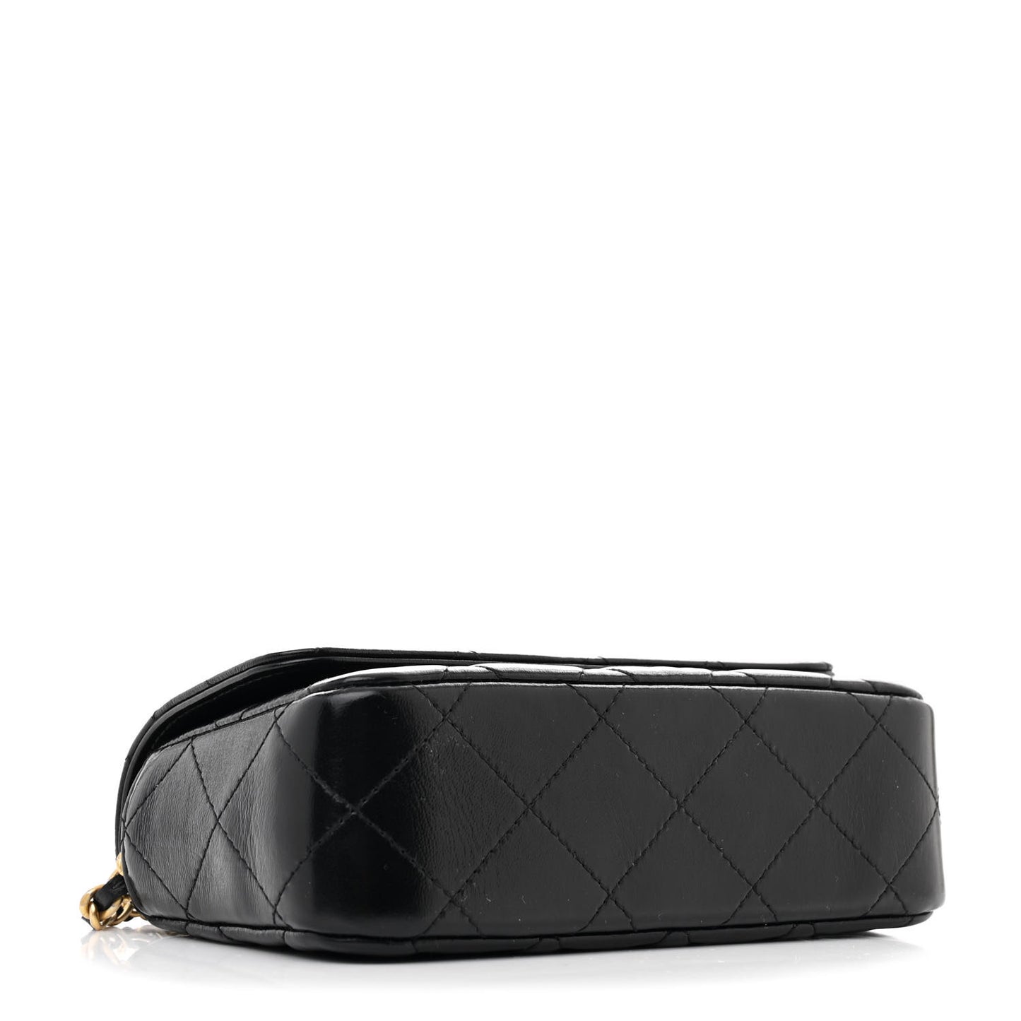 Shiny Lambskin Quilted Top Handle Flap Black