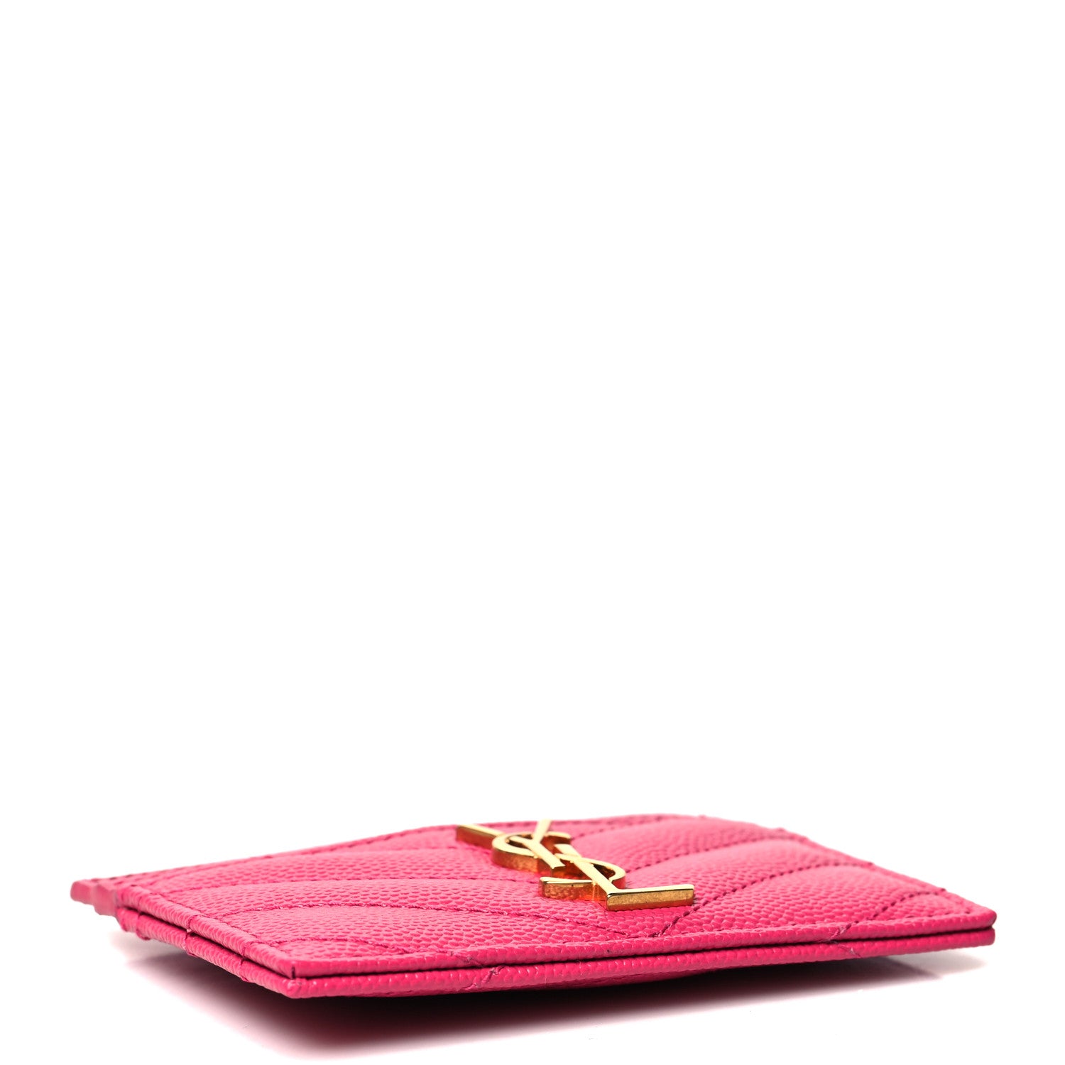 Saint Laurent Grain De Poudre Matelasse Chevron Monogram Credit Card Case Fresh Fuxia 4 of 11