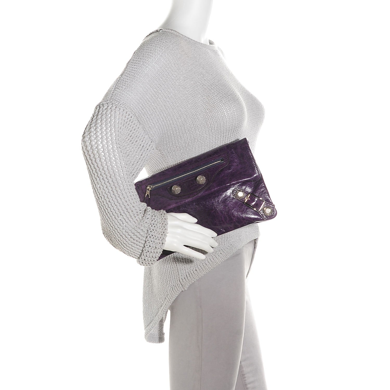 Balenciaga Chevre Giant 21 Silver Hardware Envelope Clutch Violet 2 of 10