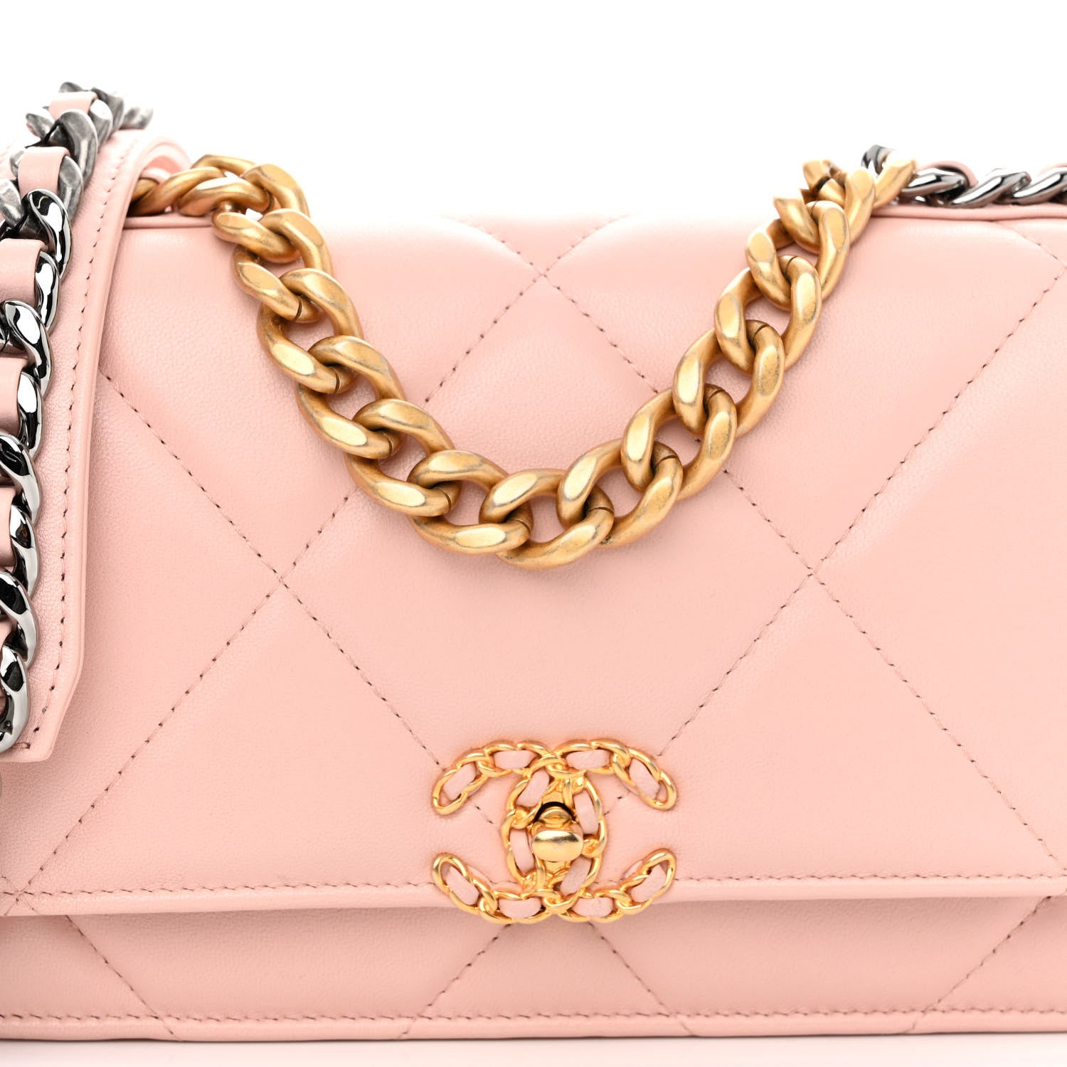 Chanel Lambskin Quilted Chanel 19 Wallet On Chain WOC Light Pink 9 of 11