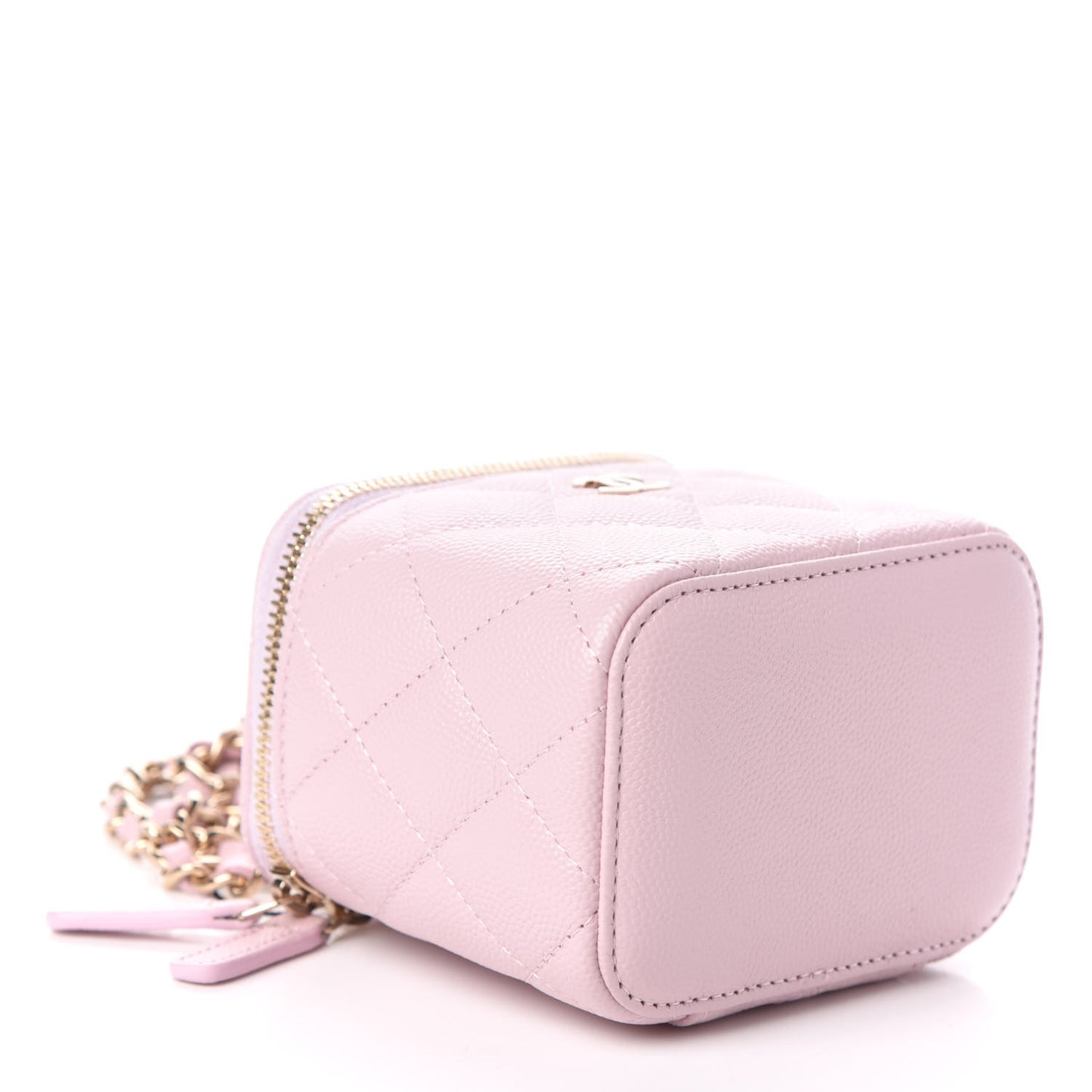 Caviar Quilted Mini Vanity Case With Chain Light Pink