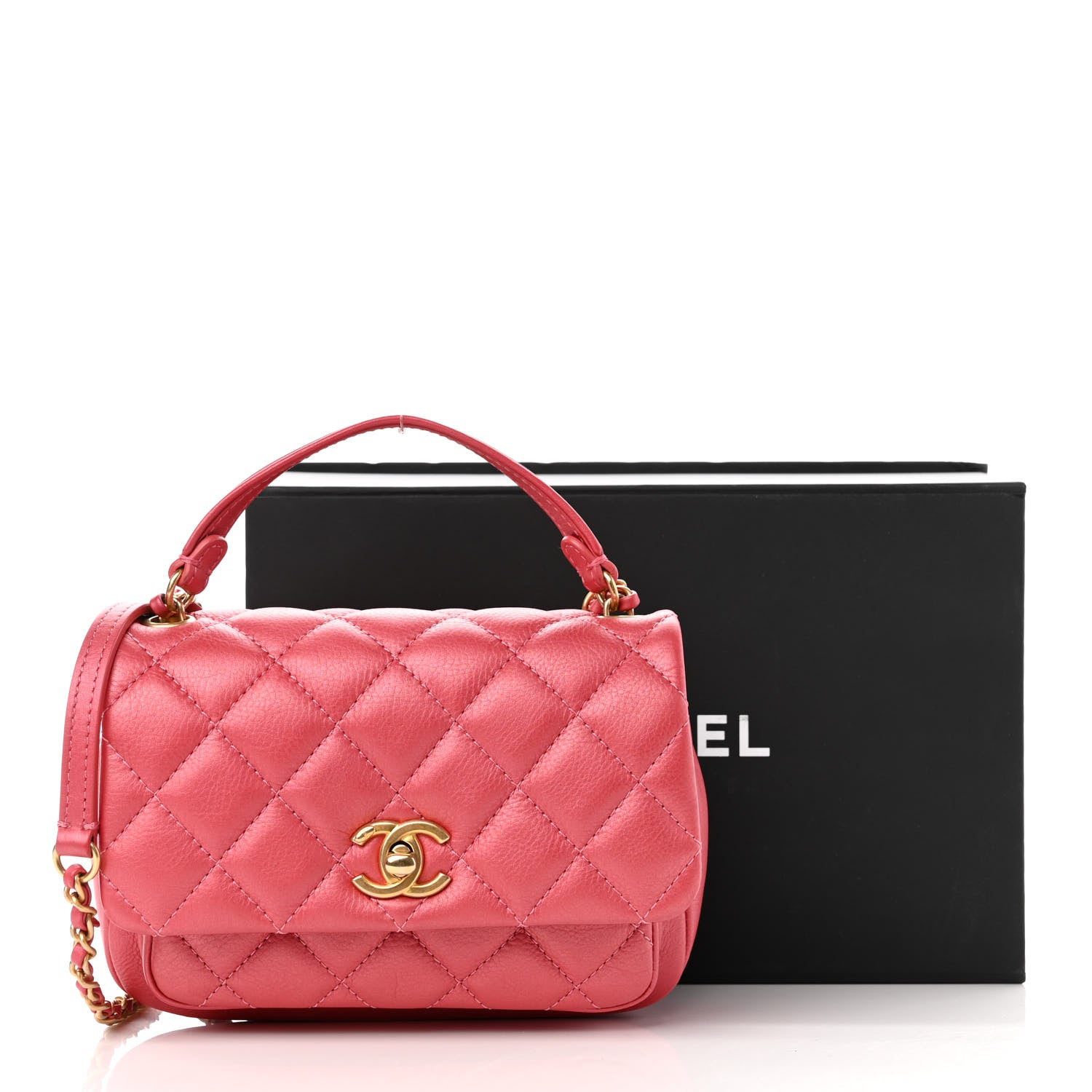 Chanel Metallic Calfskin Quilted Top Handle Flap Dark Pink 14 of 14