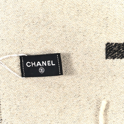 Chanel Cashmere Silk Logo Fringe Stole Beige Anthracite 3 of 3