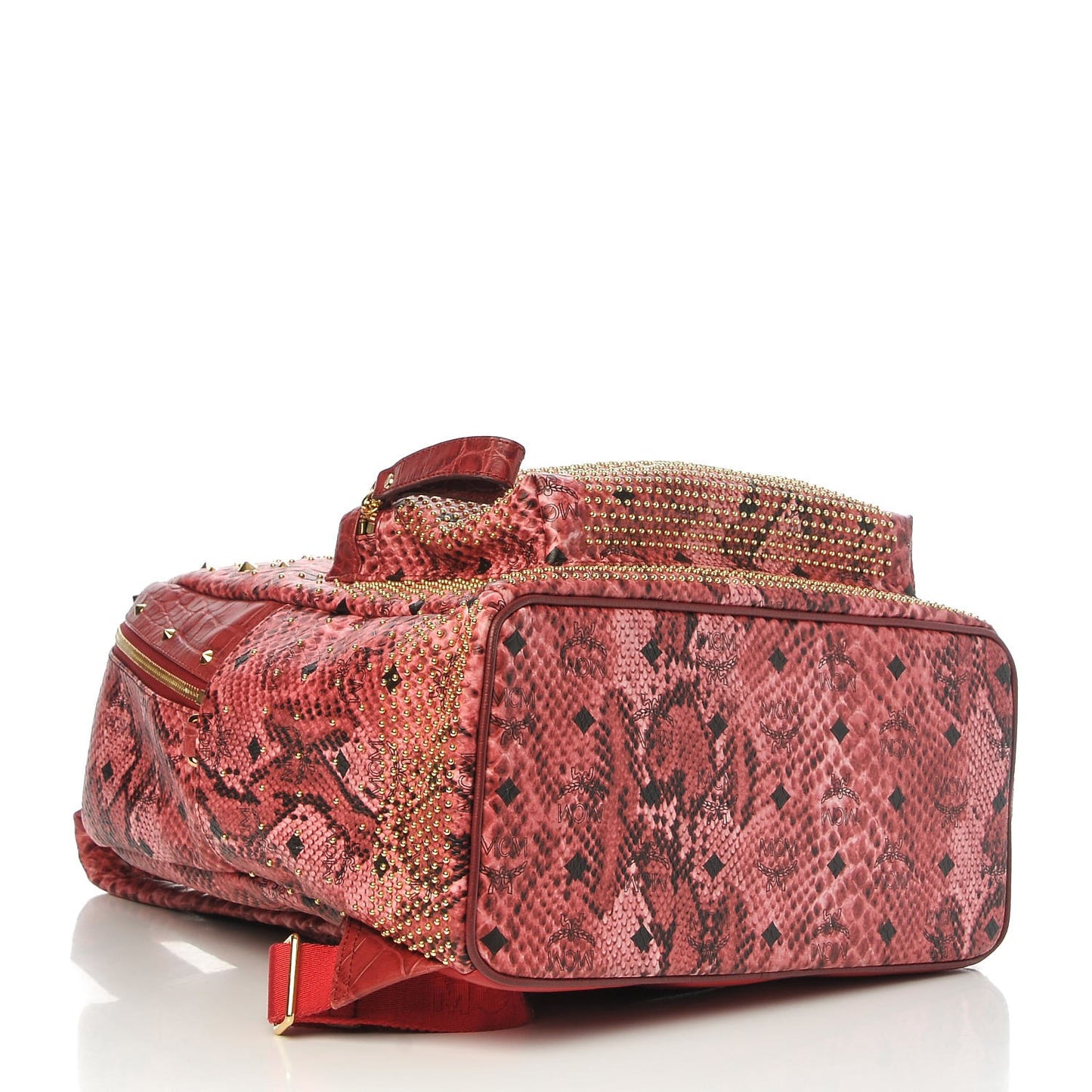 Snakeskin Embossed Visetos Studded Medium Stark Backpack Red Pink