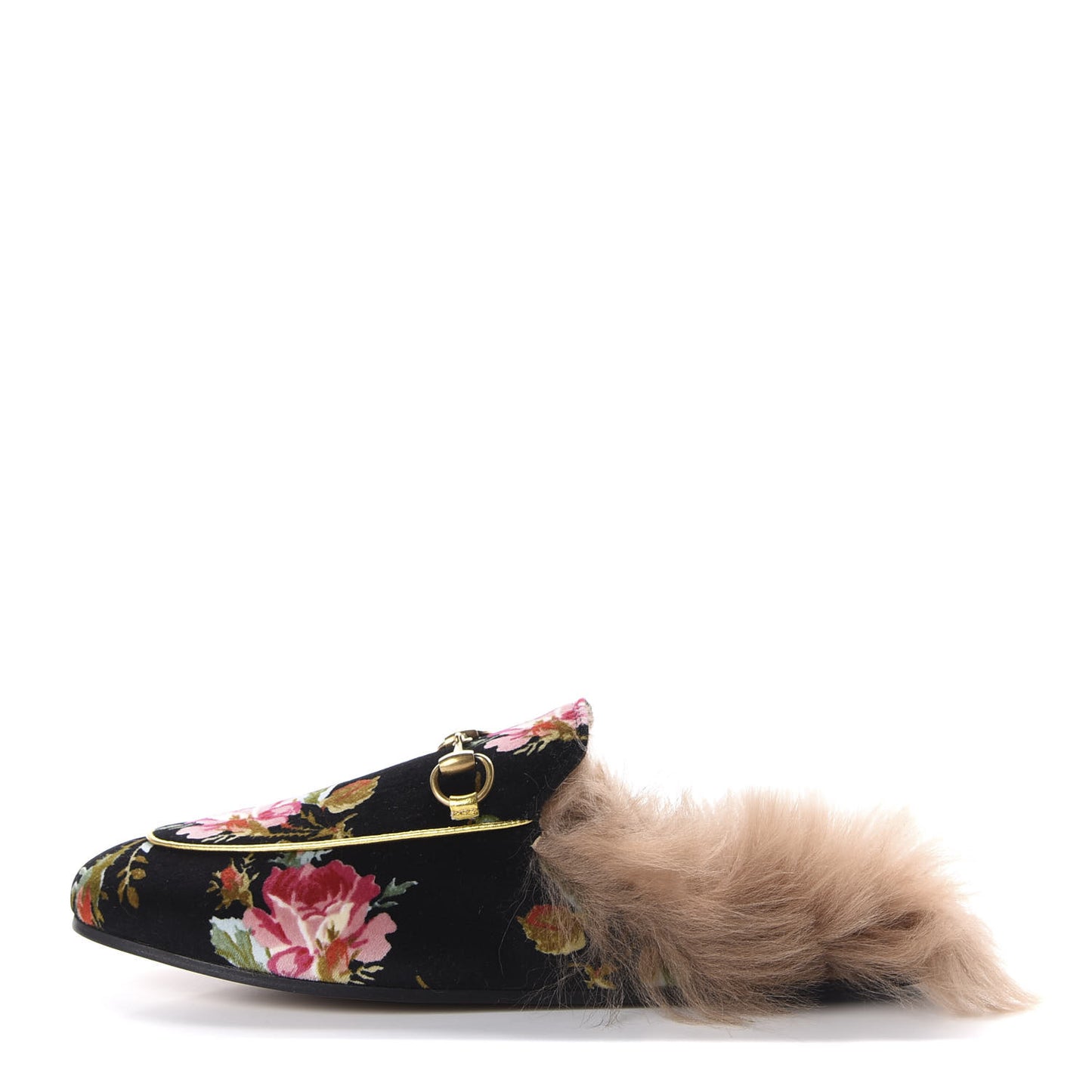 Velvet Fur Floral Womens Princetown Slippers 38 Black