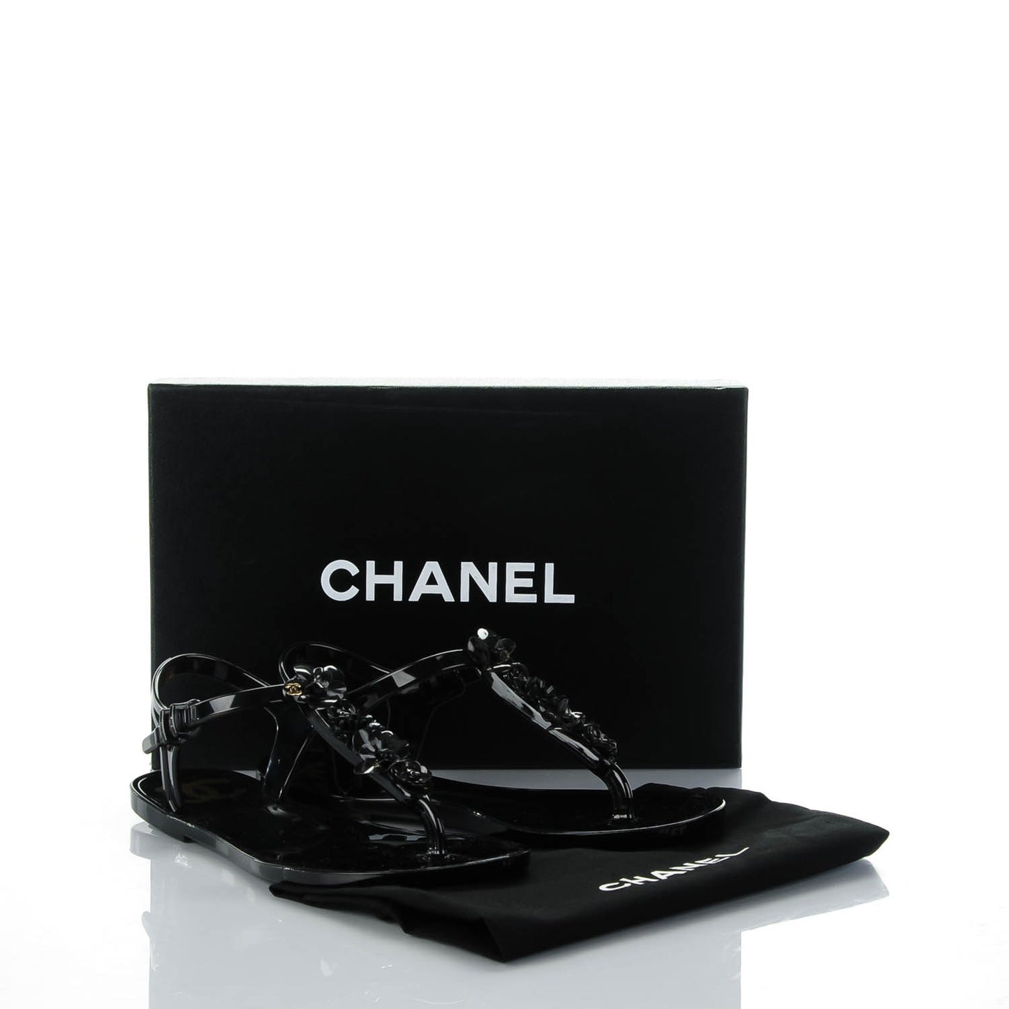 Jelly Camellia Thong Sandals 36 Black