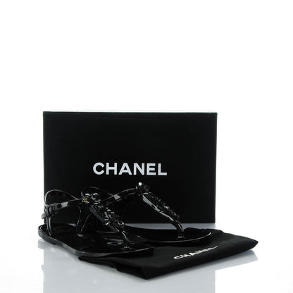 Chanel Jelly Camellia Thong Sandals 36 Black 7 of 7